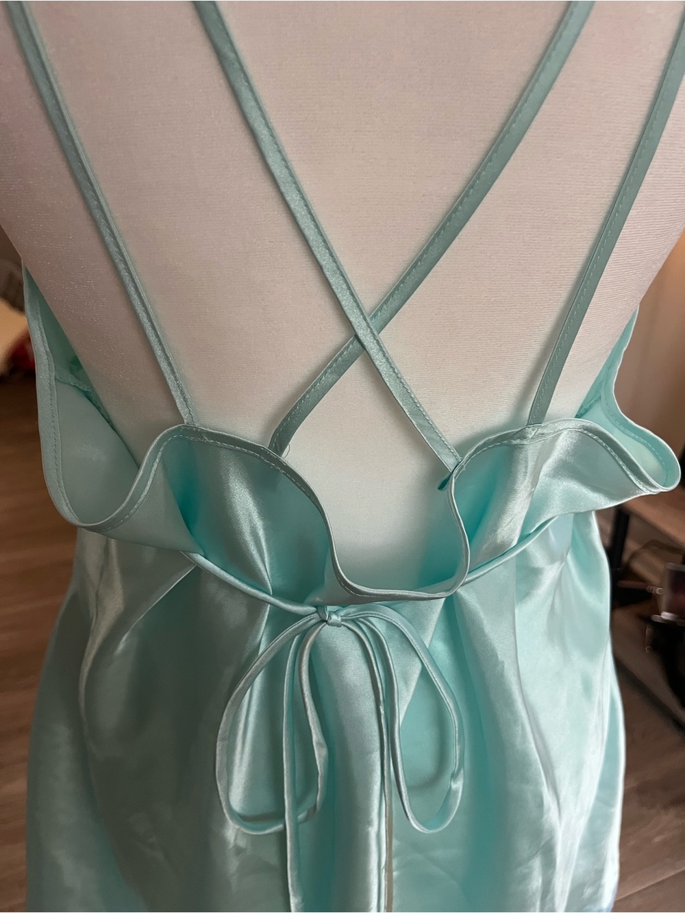 Silky Aqua Lace-Trim Chemise Nightdress - Picture 7 of 9